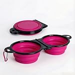 Double Collapsible Dog Bowls for Travel, Food and Water Set with Clip, Pink - Image 2