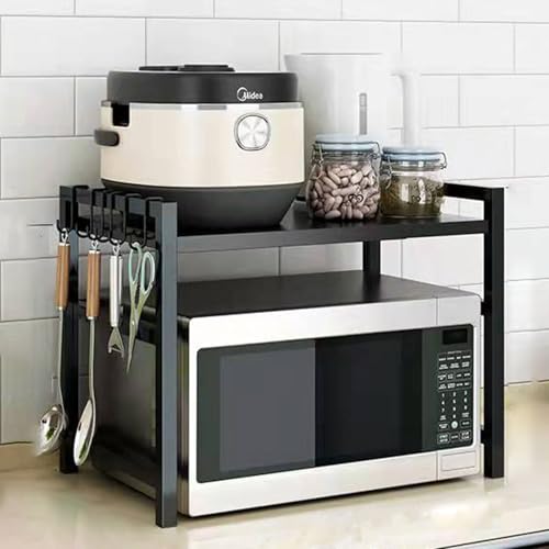 Blissbuilt Supporto per Microonde Allungabile 2 Livelli,Supporto Microonde Salvaspazio,Materiale in Acciaio al Carbonio capacità di Peso di 75kg,per Il Tuo Forno a microonde,tostapane,Piatti