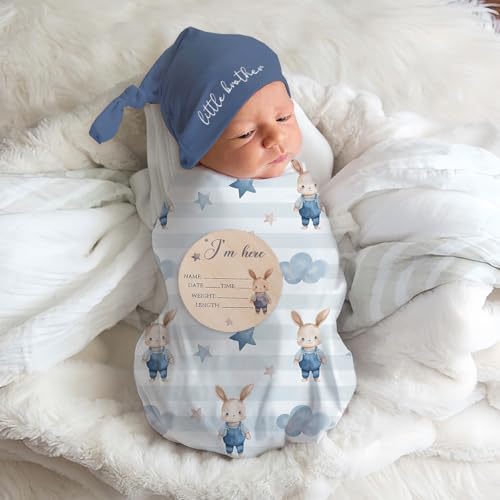 Image of Ylsteed Baby Highland Cow Swaddle Blanket and Headband Set, Newborn Receiving Blanket Swaddle Wrap for Girls and Boys, Swaddling Blankets Neutral for Newborn 32 * 32 in (Rabbit Blue)