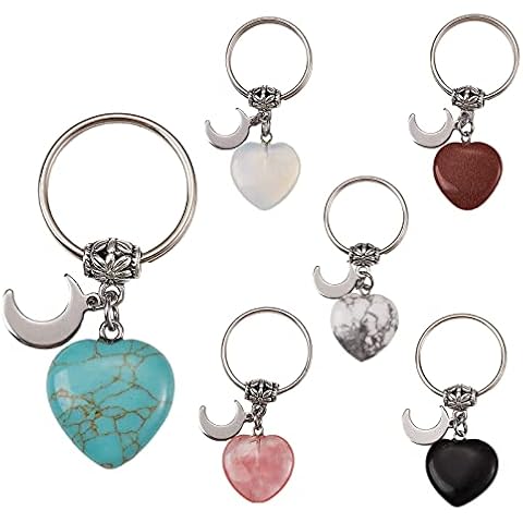 WEWAYSMILE 6 pcs 6 style Crystal Gemstone Heart Pendant Keyring, Crystal Heart Pendant Keyring, Crystal Stones Keyring, for Women Girls Bag Decor Mother's Day Gift Cover