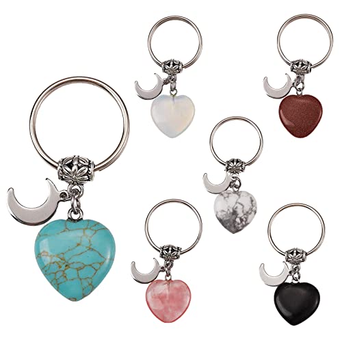 WEWAYSMILE 6 pcs 6 style Porte-Clés Pierres de Cristal, Cristal Pendentif Porte-Clés, Porte-Clés Pendentif Coeur en Cristal, pour Femmes Filles Sac Décor Cadeau Fête des Mères Cover
