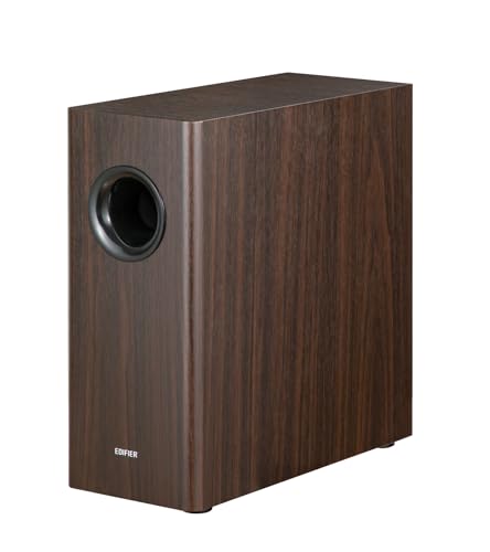 Edifier T5s Powered Active Subwoofer with 70W RMS, 8' Long-Throw Woofer, Deep Bass (35Hz) Speaker, Built-in Amp, Low Distortion, Phase Selector & Energy-Efficient for Home & Studio Audio, Brown