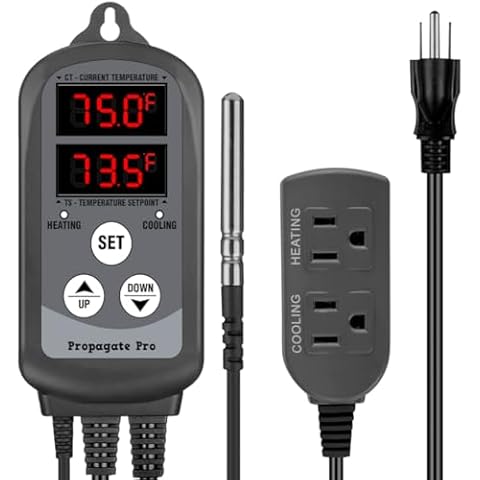 15 Amp Plug in Digital Temperature Controller Outlet by Propagate Pro | Heating/Cooling Thermostat 110V 15A 1500W Programmable Temp Controlled Heater Cooler Reptile Box Fan 120V (PPTC1) Cover
