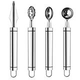 Gatuida 4 Stück Teiliges Edelstahl Melonenausstecher mit Verschiedenen Kugelgrößen Rostfrei Ergonomische Griffe Multifunktional für Wassermelone Cantaloupe und Obst dekoration