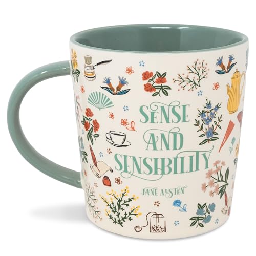 Steel Mill & Co Book Lovers Mug, Cute Coffee/Tea Ceramic Mug with Handle for Book Club, 14 oz Reading Themed Coffee Cup (Sense and Sensibility)