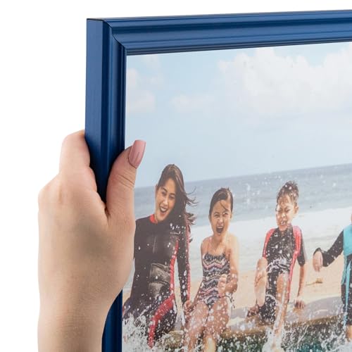 ArtToFrames 8.5x11 Inch Blue Picture Frame, This 1" Custom Wood Poster Frame is Blue Stain on Red Leaf Maple, for Your Art or Photos - Comes with Regular Glass, WOM0066-60823-YBLU-8.5x11