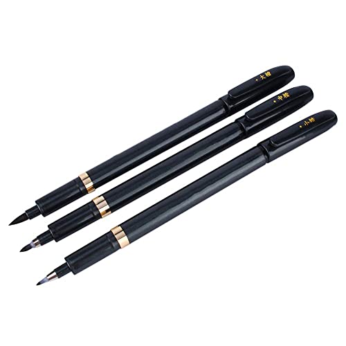 Pwshymi 3 piezas pluma de caligrafía china japonesa caligrafía Shodo pincel bolígrafo de tinta conjunto de caligrafía para principiantes pincel bolígrafos