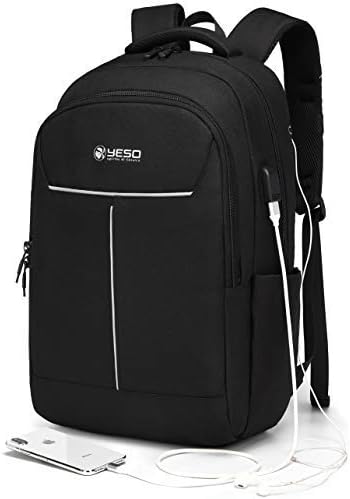 Business Laptop Backpack, College School Backpack with USB Charging/Headphones Port Water Resistant Durable Computer Bag for Women & Men Fits under 17 Inch Laptop Notebook Table, Black by YESO