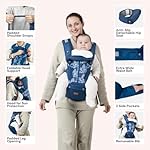 BabbleRoo 6-in-1 Baby Carrier with Hip Seat, Ergonomic, Cozy & Adjustable Toddler Carrier 7-50 lbs with Hip & Lumbar Support, Hood for Sun Protection, Baby Carrier Newborn to Toddler, Denim Leaves - Image 3