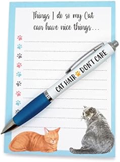 Cute Cat To Do List Notepad and Pen Gift Set - 100 Sheet A6 Notepad & 'Cat Hair - Don't Care' Black Ink Pen