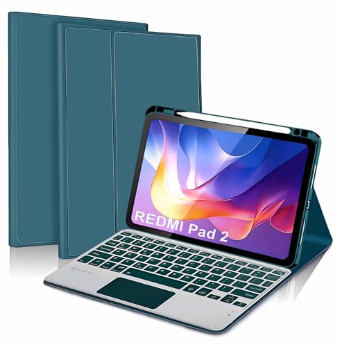 Image of ProElite TouchPad Keyboard case for Xiaomi Redmi Pad 2 11 inch, Magnetic Detachable Wireless Bluetooth TouchPad Keyboard Built-in 7-Colors Backlit with Pen Holder, Dark Green