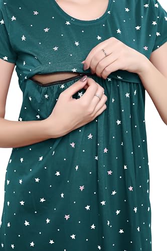 Image of TIGYWIGY Women's Cotton Printed Knee Length Maternity /Feeding /Nursing Nighty