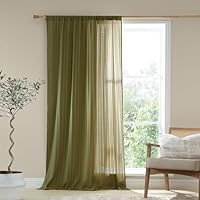 Pineapple Elephant Zofia Broderie Cotton Anglaise 55x72 Inch Tab Top Voile Curtain Panel Olive Green