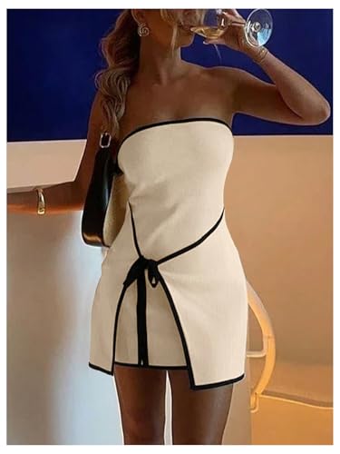SOLY HUX Women's Bow Tie Wrap Tube Dress Strapless Bodycon Mini Knit Evening Party Dresses4
