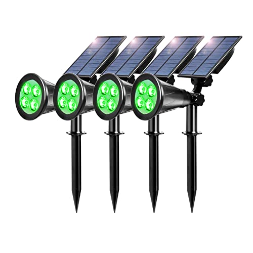 Proyectores De Luz T-SUNUS - Luces solares de jardín, 4 luces LED verdes para exteriores, lámpara solar de jardín, IP65, impermeable, luz de...