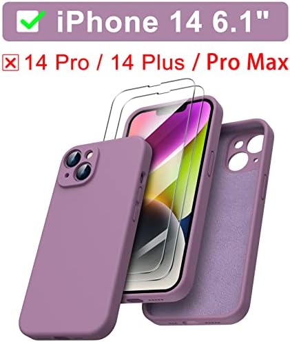 ORNARTO Compatible with iPhone 14 Case 6.1 inch, with 2 x Screen Protector Liquid Silicone Gel Rubber Cover [Full Body] Shockproof Protective Phone Case for iPhone 14-Pastel Lilac
