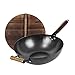Wok do indukcji Wok Old Fashic Wok z uchem drewniany garnek Pokrywa Non-Stick Smaży PAN Kuchenka indukcyjna powinna mieć zastosowanie niepowlekane wok Darmowy Wyślij sponge32cm wangYUEQ