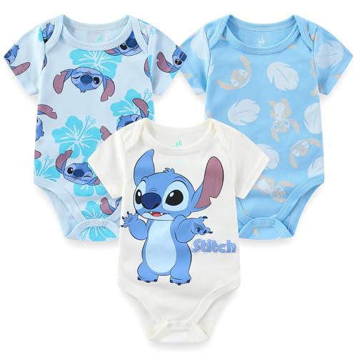 Disney Lilo & Stitch Baby Boys 3 Pack Bodysuits for Infants