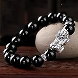 ✦ tamaño y material: Obsidiana diámetro de perla: 10 mm, Material: natural obsidiana y pura plata Pixiu (piyao); tamaño de la mano circunferencia adecuados: 14 ~ 18 cm ..