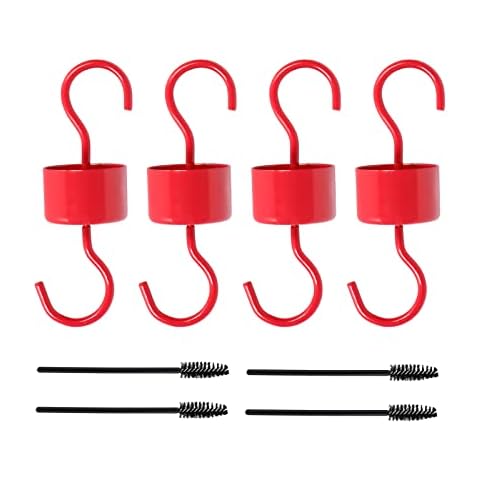 Metal Ant Moat for Hummingbird Feeders, Red Hummingbird Feeder Ant Guard for Outdoor Hangers, Ant Trap Nectar Protector, Garden Decor, Sturdy & Leakproof (4 Hooks with 4 Brushes) Cover