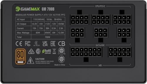 GM 700B Alimentatore PC 700W Full Modular, 80Plus Bronze, Active PFC & DC-to-DC, ATX Single 12V Rail, Ventola 140mm Condensatori di alta qualità, 7 funzioni di protezione, 5 anni di garanzia - Alimentatore - Immagine 2