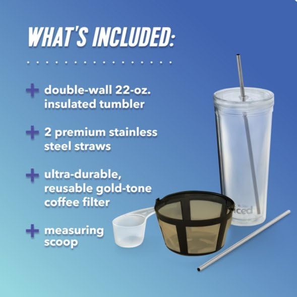 Miniatura 6 de Mr. Coffee Cafetera helada, máquina de una sola porción con vaso sin BPA de 22 onzas y filtro de café reutilizable, incluye 2 popotes de acero