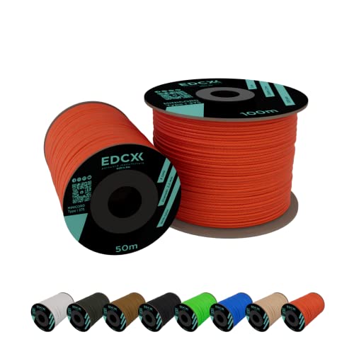 EdcX 2 mm Nylon Paracord 275 (50 et 100 m) - Corde 100% Nylon, Corde 3 brins, Corde Nylon 2 mm en Plusieurs Couleurs (Sofit Orange, 100 m) Cover