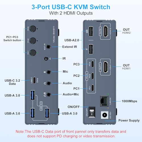 KVM HDMI double moniteur pour éliminer les câbles et basculer entre 3 PC - 2