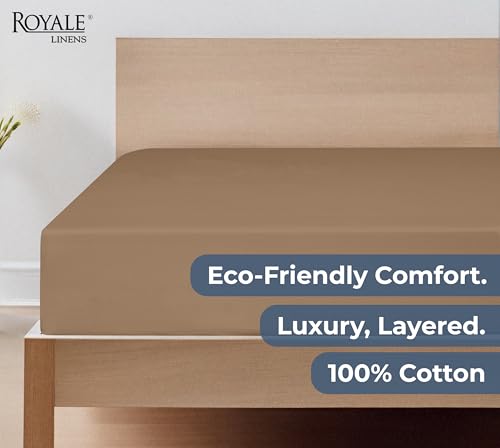 Image of Royale Linens 100% Organic Cotton Fitted Sheet - Percale Weave - Super Soft Deep Pocket Bottom Sheets - Elastic Sheet King Cal Size -California King Fitted Sheets Only - (72 inchx84 inch+15 inch, Chocolate)