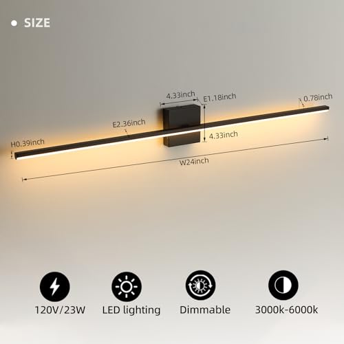 Image of Modern Bathroom Vanity Light 40 Inch, 23W Black Bathroom Light Fixture Over Mirror, Dimmable 5CCT LED Wall Sconce Lighting for Restroom Mirro