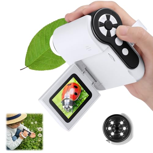 Barchrons 1000X Microscope for Kids 8-12, 4K HD Screen with 6 LED Lights, Portable Microscope for Outdoor STEM Learning, Rechargeable Science Kit, Birthday Valentines Day Easter Gifts for Kids