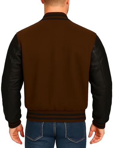 Image of LP-FACON Unisex Varsity Letterman Jacket | Mens College Baseball High School Bomber Wool + Faux Leather Jacket