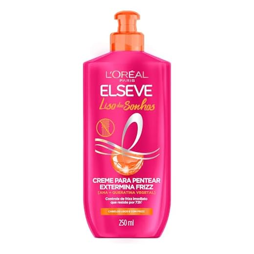 L'Oréal Paris Elseve Liso dos Sonhos Creme para Pentear, com Queratina Vegetal e AHA, Frizz Controlado por 72h, Proteção Térmica até 230°C e Alinhamento Capilar, 250ml