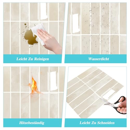 3D Fliesenaufkleber, Dickere Küchenfliesen Selbstklebende 10 Stück, Wandfliesen Selbstklebend, Klebefliesen Küche Abziehbare,für Bad,Küche,Wand Dekoration Wasserdicht (Beige, 22.9x29cm)