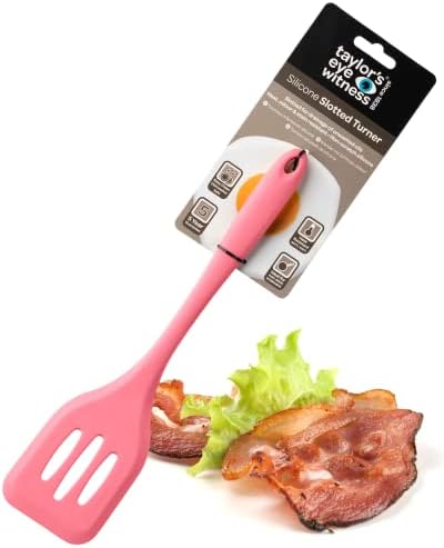 Taylors Eye Witness Large Silicone Rainbow Slotted Spatula - Dishwasher Safe. Perfect for Non-Stick Frying Pans. Slotted for Drainage. Odour, Stain & Heat Resistant (260°C/500°F). 5 Year Guarantee