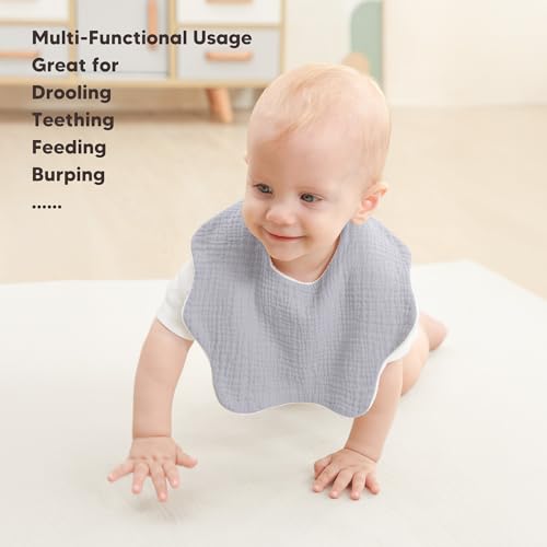 Image of Bearmoss Muslin Baby Bibs for Drooling & Teething Cotton Drool Bib 6 Pack | Soft Absorbent Adjustable Bibs for Unisex Boys and Girls,Easy to Clean for Infant,Toddler, Newborn,Wider design,0-36 Months