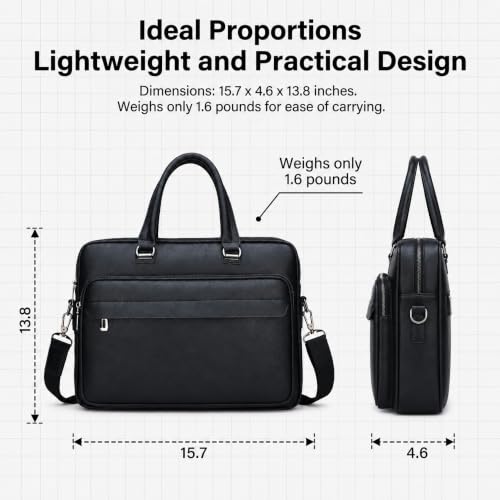 Image of Men's Leather Laptop Bag 15 IN, Water-Resistant Briefcase Messenger Bag for Work, Business, Shoulder Crossbody Office Satchel