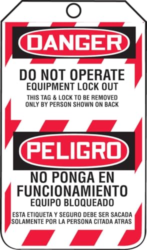 Accuform, Danger Do Not Operation Equipment Lock OutBilingual Message, Lockout Tags, US Made OSHA Compliant Tags, Temperature & Water Resistant RP-Plastic, 5.75