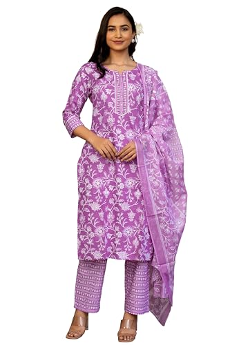 Image of MIRCHI FASHION Pure Cotton Floral Kurta Set for Women with Dupatta & Pant | 3 Piece Straight Fit Ethnic Outfit | Breathable Summer Salwar Suit