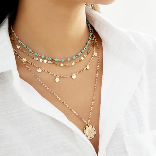 Turquoise Jewelry for Women 14K Gold Layered Turquoise Necklaces Boho Layered Western Necklace Summer Jewelry Gift3