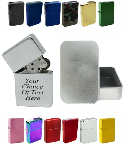 Personalised Engraved Lighter for Birthday, Fathers Day, Anniversary, Choice of Colours - With Luxury Gift Tin Packaging (Silver)