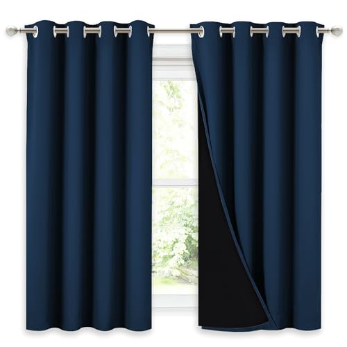Image of NICETOWN 100% Blackout Curtains with Black Liners, Thermal Insulated Full Blackout 2-Layer Lined Drapes, Noise Cancellation Window Draperies for Dining Room (Moroccan Blue, 2 Panels, 52 inch W by 54 inch L)