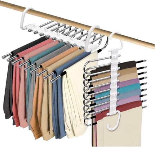 trrcylp Embalagem de 2 cabides dobráveis para calças de 9 camadas para economizar espaço, cabides de calças multifuncionais para guarda-roupa, calças, cachecol, jeans (branco)