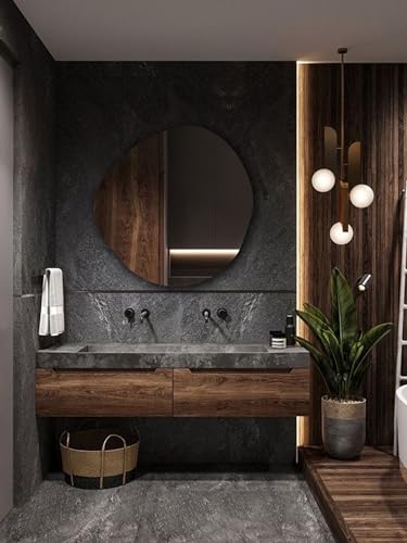 Asymmetrical Led Mirror, Modern Hanging Backlit Mirror, Aesthetic Irregular Round Bathroom Wall Mirror with Ligths, Led Lighted Frameless Mirror (Warm Light, 70x70 cm | 27.5"x27.5") - Image 5
