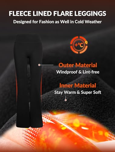 Yvette Calça legging flare forrada com lã térmica macia e quente e controle de barriga para ioga, Pr