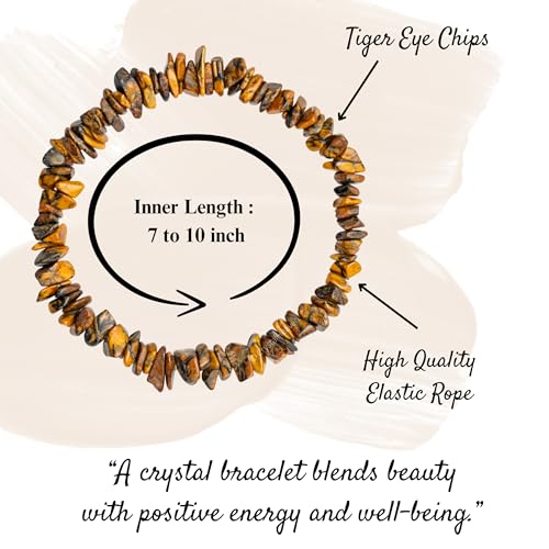 Image of Certified Tiger Eye Bracelet for Women Men with Healing Crystal and Reiki Stone - Beautiful Gemstone Beaded Bracelet for Balance, Harmony & Positive Energy (Chips Stone Beads)