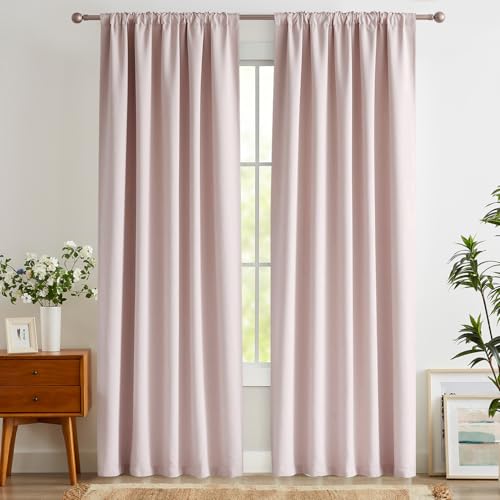 Abstractex Pink Blackout Curtains 54 Inch Drop for Girls Kids Bedroom, Back Tab Pleated Curtain for Living Room Rod Pocket Light Blocking Thermal Insulated Drapes Window Treatment 2 Panels, W52 x L54