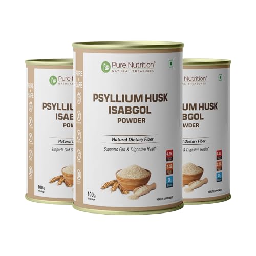 Image of Pure Nutrition Psylliym Husk Isabgol Powder, 300g (100g x3) | Health Supplement 20 servings | Supports Gut & Digestive Health | Relieves Constipation & Bloating | Gluten-free, lactose-free and No Added Sugar