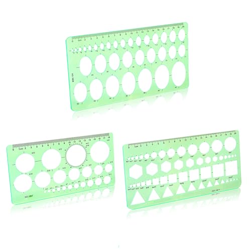 3PCS Circle Template，Plastic Circle Stencils, Geometric Circle Template for Drawing, Elliptical for Stencil Ruler School Office Supplies（Green）