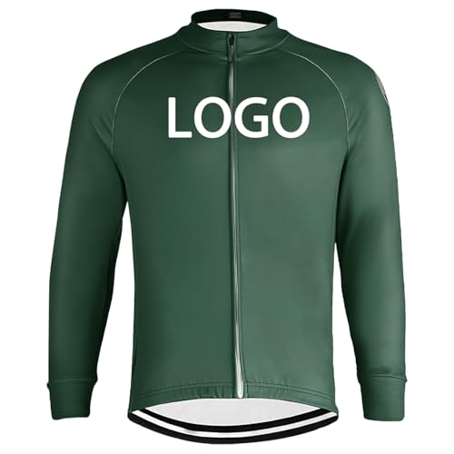 Maillot Ciclismo Personalizado Invierno Transpirable Manga Larga Secado Rápido Ligero Camiseta para Hombre & Mujer con Logotipo del Equipo(Green)